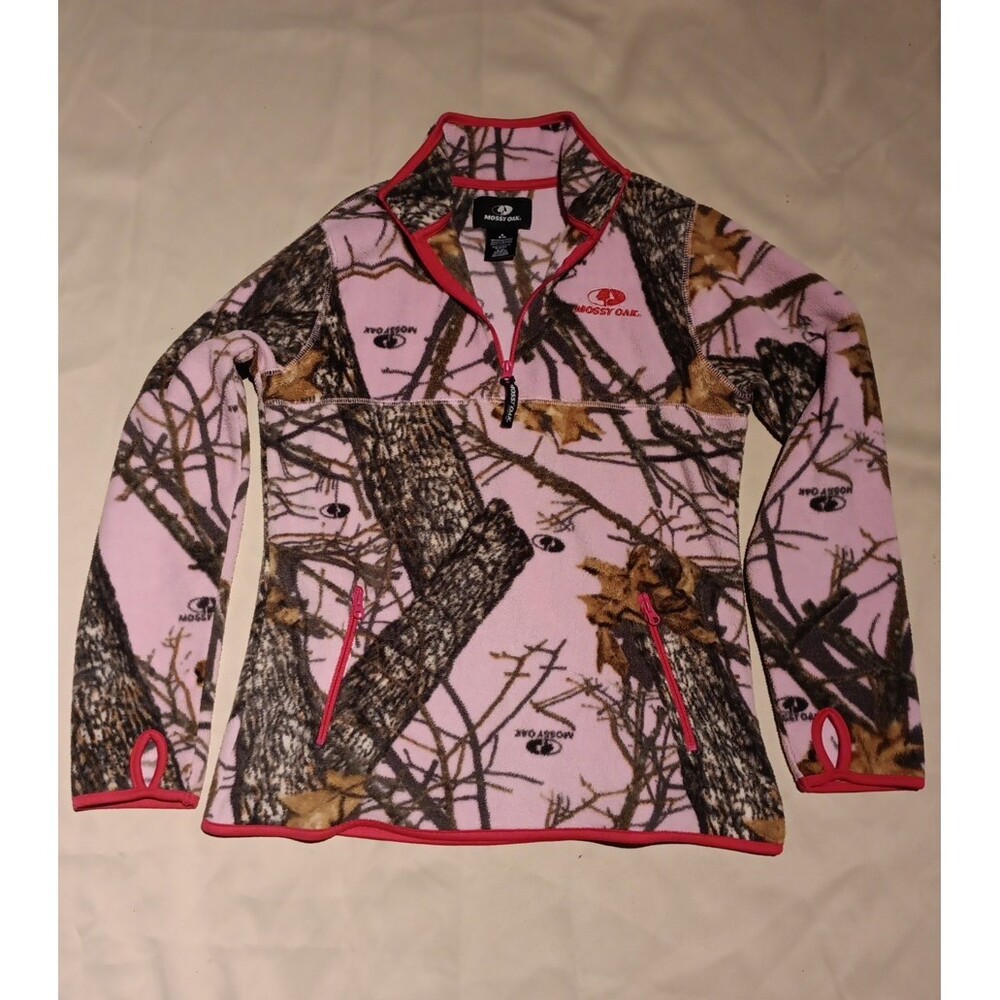 Mossy Oak Women's Pink Fleece Pullover Camo 3/4 Zip Size MEDIUM